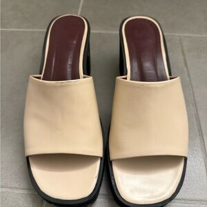 STAUD Cream and Black Mules